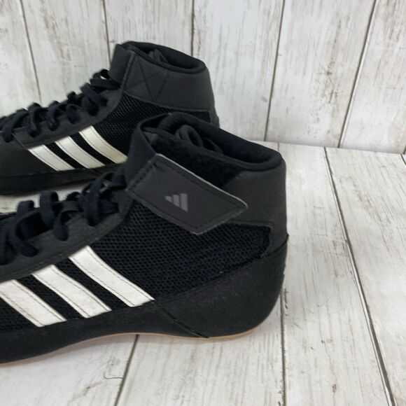 Adidas Shoes Mens 8 HVC 2 Wrestling Sneakers Black Leather Mid Top Logo … - Picture 7 of 11